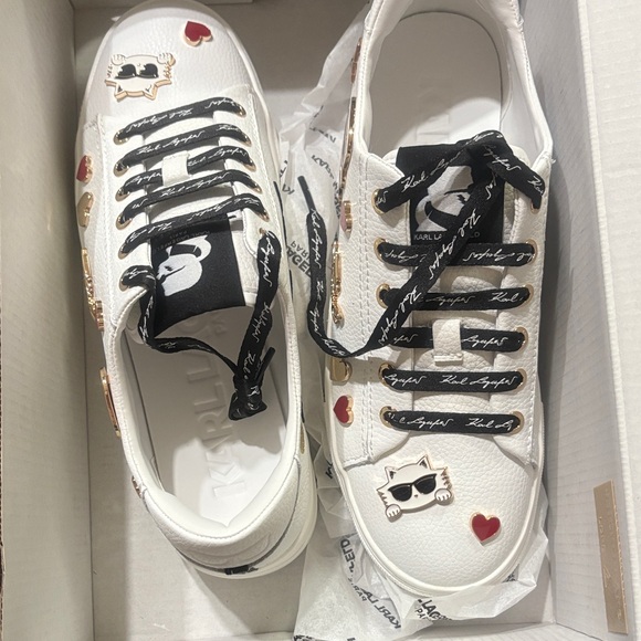 Karl Lagerfeld White Sneakers with Heart and Cat Motifs - Picture 2 of 4